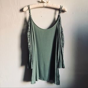 Xhilaraton green cold shoulder top